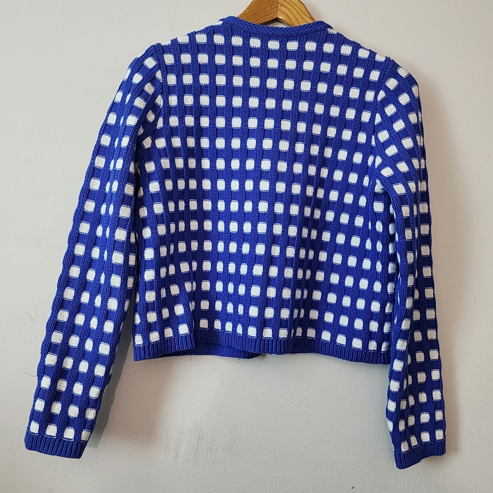 Ann Taylor Royal Blue and White Checkered Knit Cardigan - Picture 5 of 9